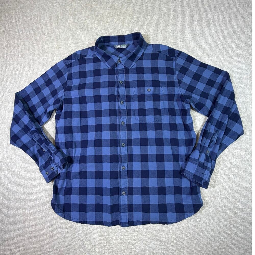 Stio Men's XL Blue Buffalo Check Button Front Long Sleeve Outdoor Casual Shirt
